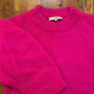 Tibi Hot Pink Cropped Sweater with Balloon Sleeve